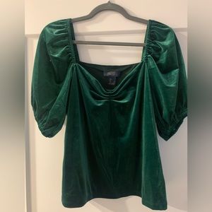 Rachel Roy Emerald Green Puffed Sleeve Velvet Top - Size L